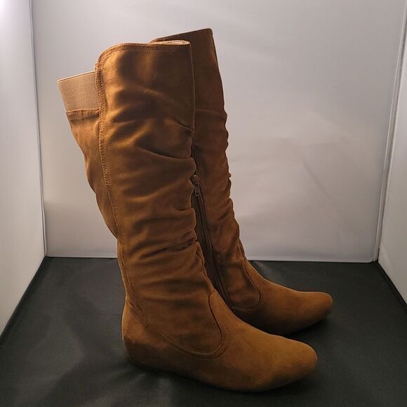 BRAND NEW HE WOMEN' WIDE CALF FAUX FUR SLOUCHY LOW HEEL SIDE ZIP KNEE HIGH BOOTS - Picture 4 of 13